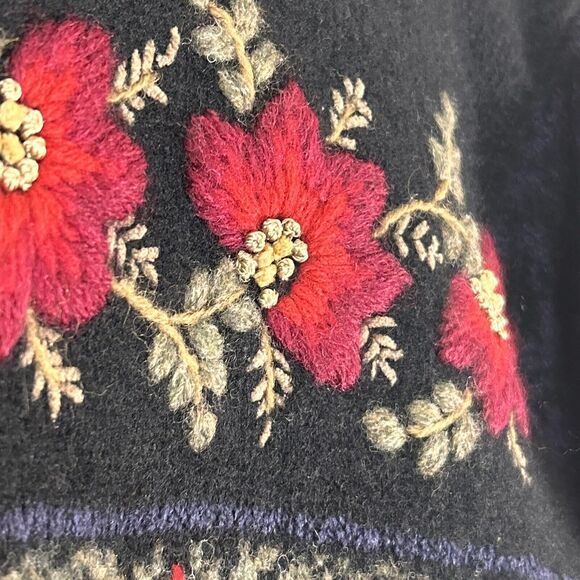 Vintage Cardigan Sweater Large Black Lambswool Silk Floral Embroidered 3D Talbot - Picture 9 of 16